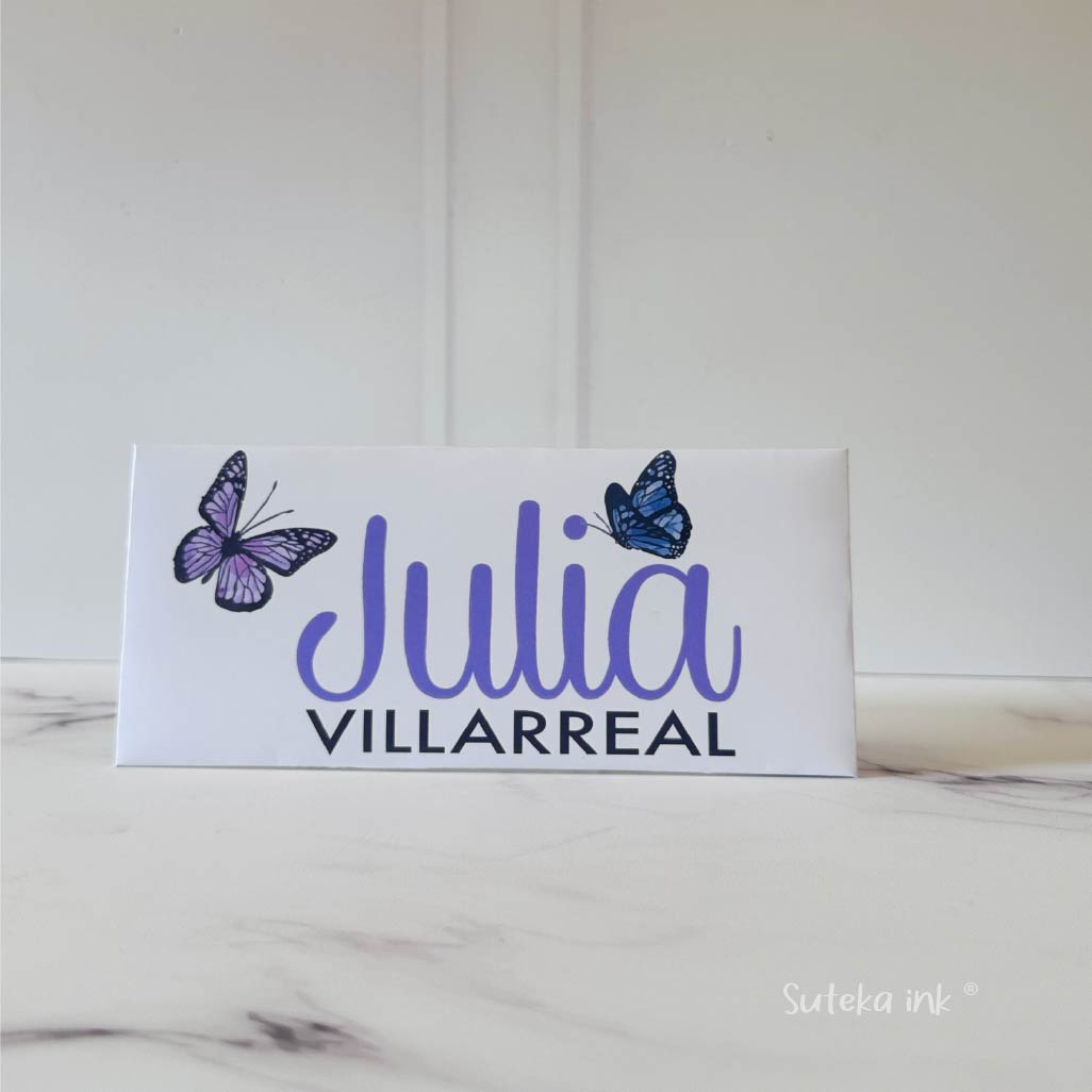 Sobre de dinero personalizado | papel |nombre y mariposa | Suteka ink®