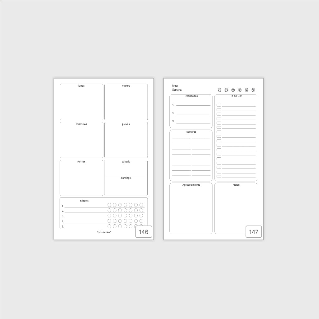 Agenda semanal perpetua | vista por semana | Suteka ink®