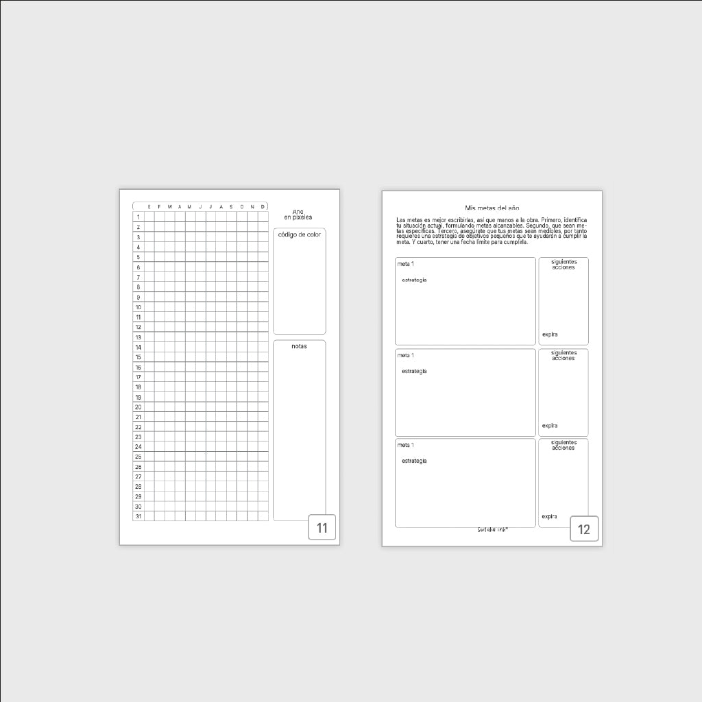 Agenda semanal perpetua | metas y pixeles | Suteka ink®