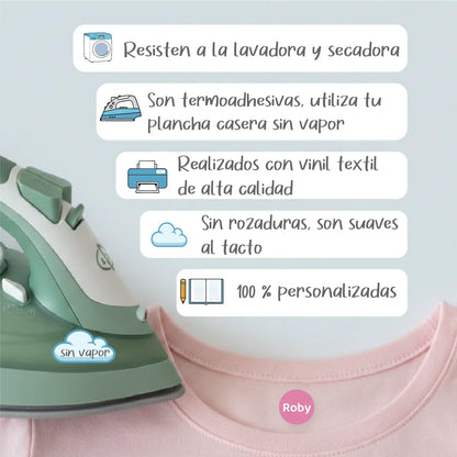 Etiquetas mini para ropa planchables